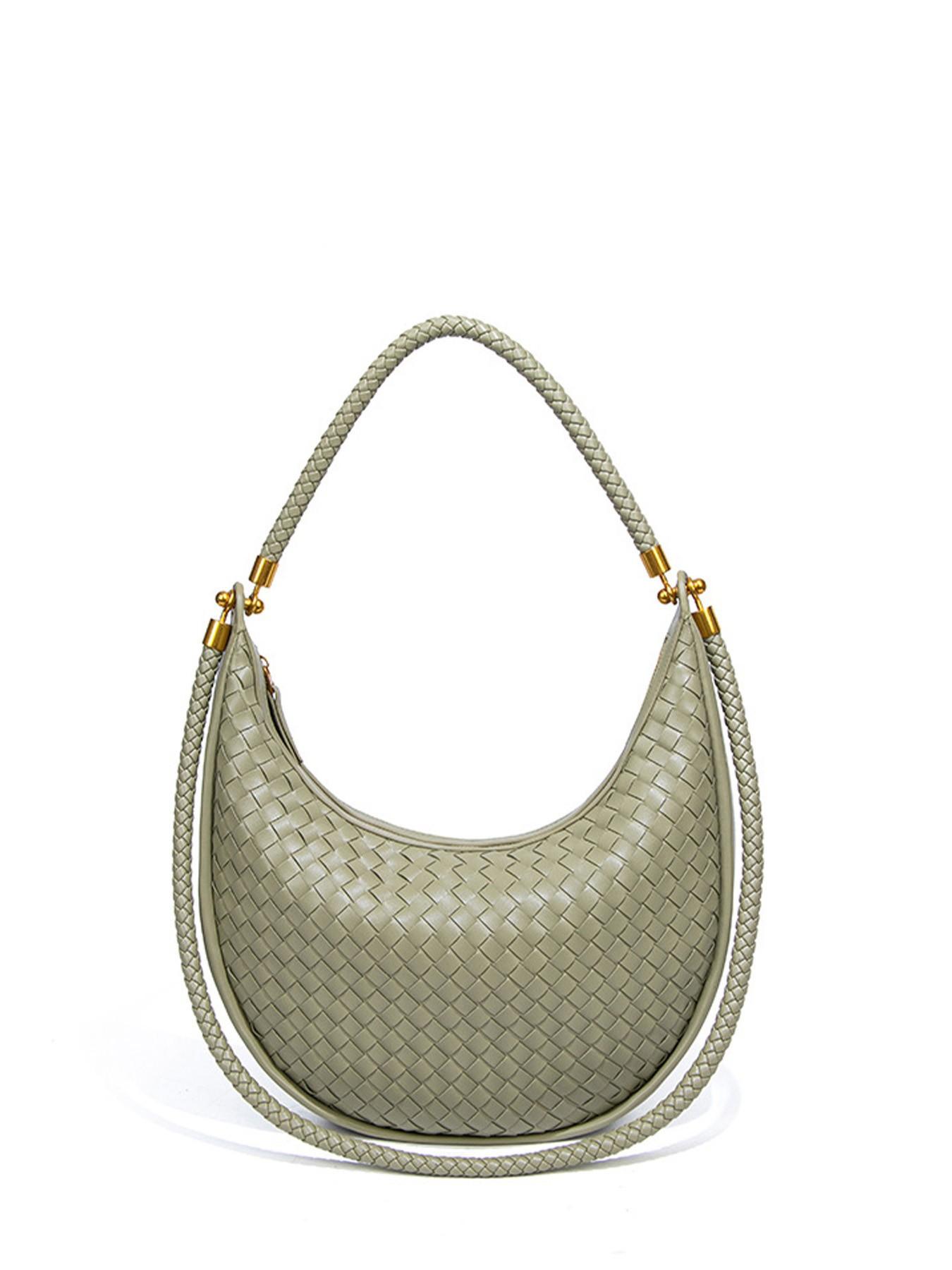 Handmade Custom Woven Bag for Women, Casual Handbag, Crescent Moon Shoulder Bag, Avocado, Lazy Chic, High-End Style