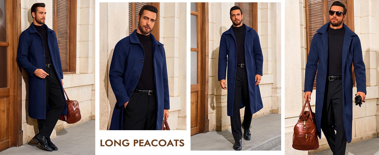 Runcati Mens Long Trench Coat Single Breasted Lapel Overcoat Casual Fall Winter Warm Peacoat Fashion Jackets