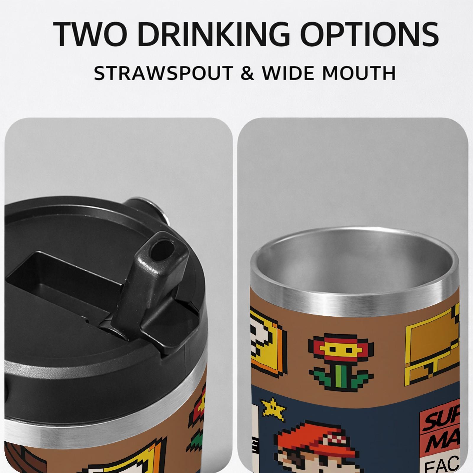 1 Pc Insulated Mug 30oz Skinny Tumbler With Handle And Lid, Double Wall Vacuum Cup, Leak Proof Thermal Mug, Keeps Hot 12 Hours Cold 24 Hours, Retro Gaming Style Travel Mug For Coffee Tea, Gift For Men Women Holiday Daily Use