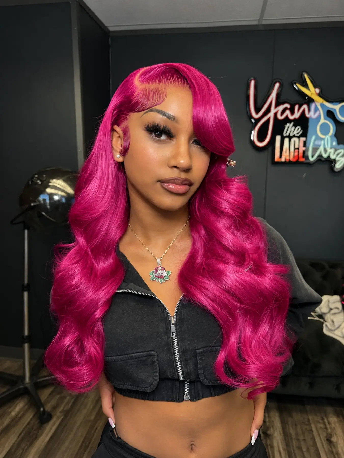 28 Inch Dark Pink Long Curly Wig, No Glue Lace Front, Pre-Bleached Hairline, Heat Resistant Synthetic Wig for Women