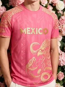 Mexican Aztec Eagle Traditional Soccer Jersey, Jersey Tee, Soccer Shirt, Full Print Design, Casual Comfort, Unique Animal Tribal Patterns, Classic Retro Style, Casual Sports Jersey