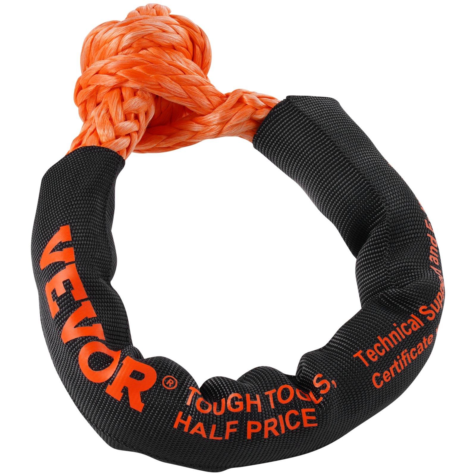 VEVOR Synthetic Soft Shackle, 1/2x 22 (2 Pack) 44092 lbs (20 Ton) Breaking Strength Recovery Tow Shackles with Extra 2 Sleeves Storage Bag for UTV, ATV, Trucks, Jeep, Off-Road Vehicles, Orange