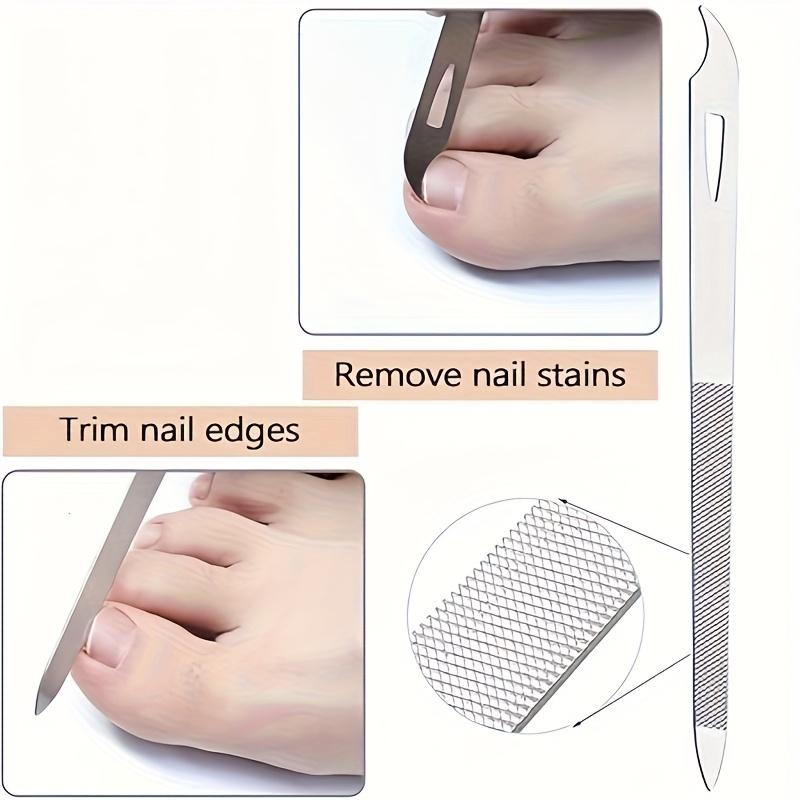 2-piece set of splash proof large opening nail clippers, designed with a slanted mouth specifically for toenails, paired with nail files for a cleaner and more worry free trimming of thick and embedded nails