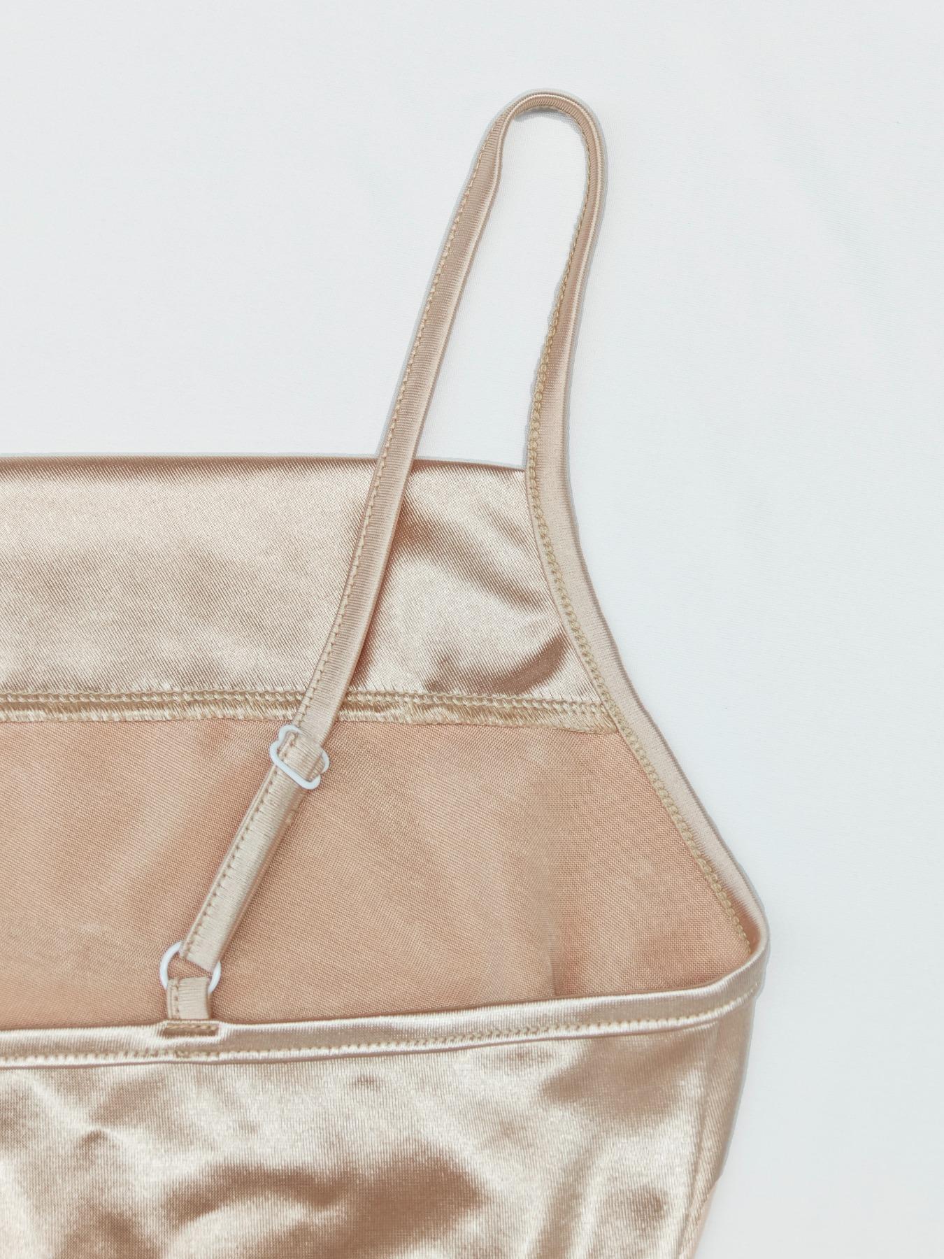 Elegant Satin Champagne Halter Top with Pearl Buttons, Side Ruched Slim Fit, Versatile Fashion for Daily Wear, Womenswear