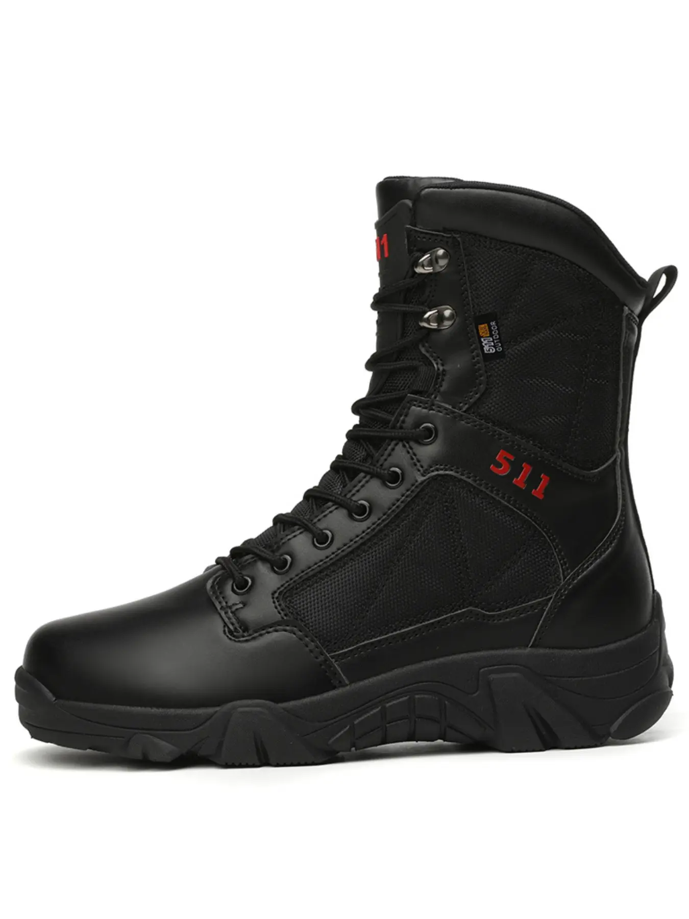 Men's High-Top Tactical Hiking Boots, &, Durable Leather, Breathable Mesh, Anti-Slip Sole, Mid-Calf, All Seasons
