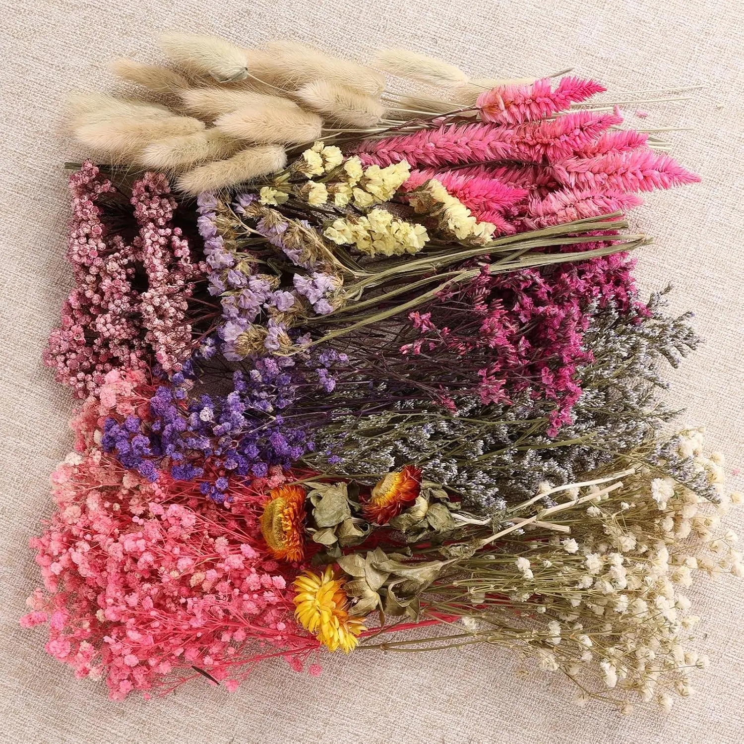 11 Kinds of Dried Flowers Bulk for DIY Crafts - Natural Multi-Color Wildflowers, Pampas Grass, Lavender, Forget Me Not, Baby's Breath with Stems, Floral Arrangement Bouquets with Hemp Rope for Home DecorGift