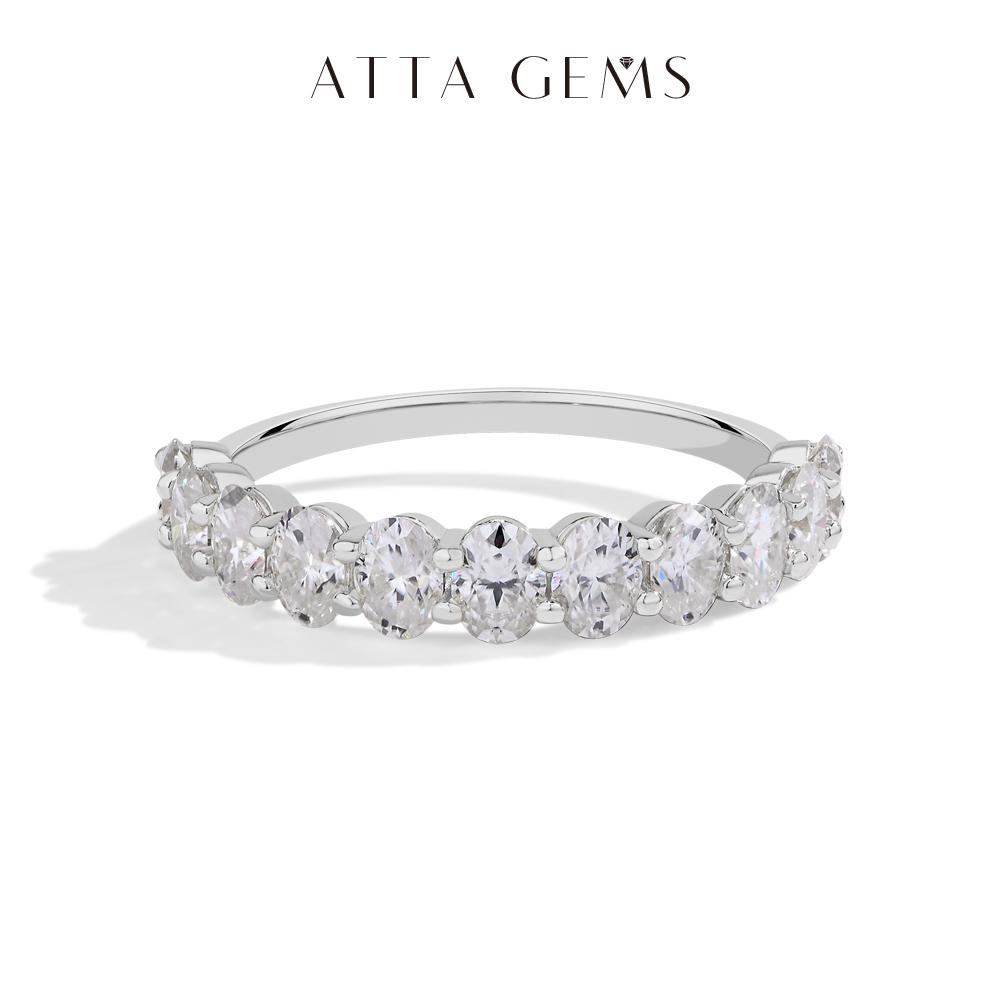 ATTAGEMS Oval Cut 1.8CT Half Eternity Band D VVS1 Synthetic Moissanite Ring for Women Matching 925 Sterling Silver Wedding Band Jewelry Gift R225 SpringStatements