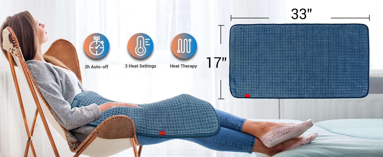 17''x 33'' King Size Electric Heating Pad, Extra Large Heating Pad XXL, Birthday Gifts for Women Men Mom Wife (Blue)