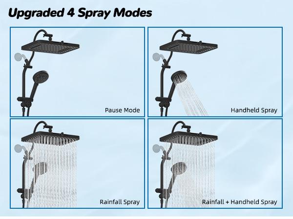 Hibbent Upgraded cUPC Certified 5-spray 13'' Shower Head for Easy Reach, High Pressure Rainfall Showerhead Combo with 10-mode Handheld Spray, 12'' Extension Arm, 4-way Diverter, 71'' Hose, Showerhead Holder, Black