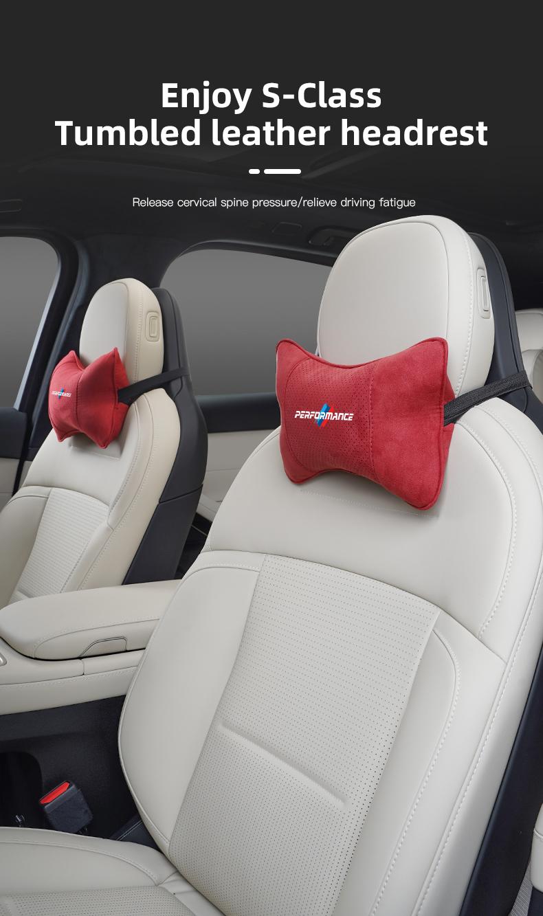Car Suede Headrest Neck Support Auto Seat Accessories For BMW Performance F25 F26 F15 F16 E90 E91 E92 E60 E84 G22 G32 F13 F36 G30 G20 G11 G12 F80 F82 F90
