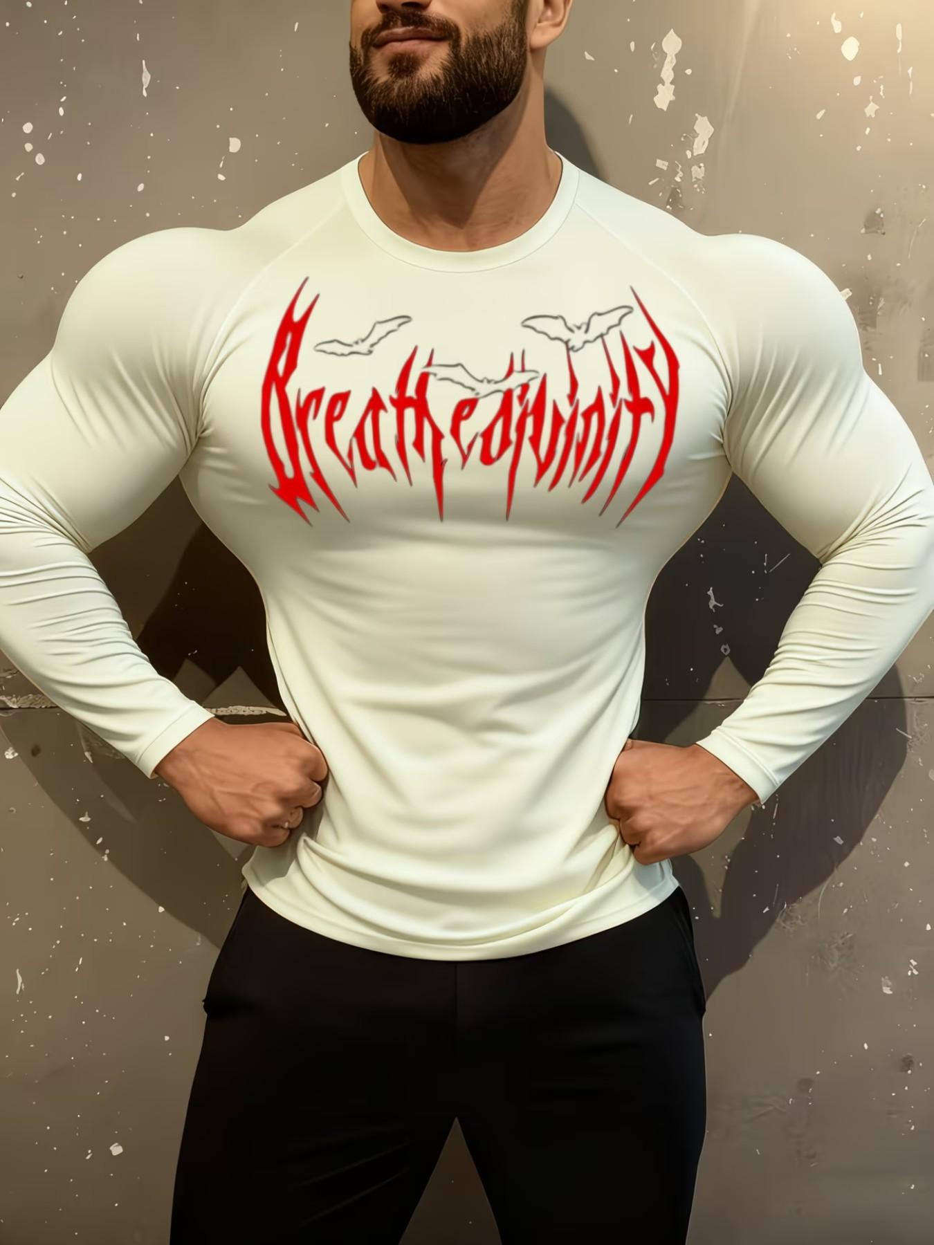 Men's Dark Style Breathe Divinity Print Slim Fit Long Sleeve Sportswear, Cross-Border Bestseller, Running & Daily Use