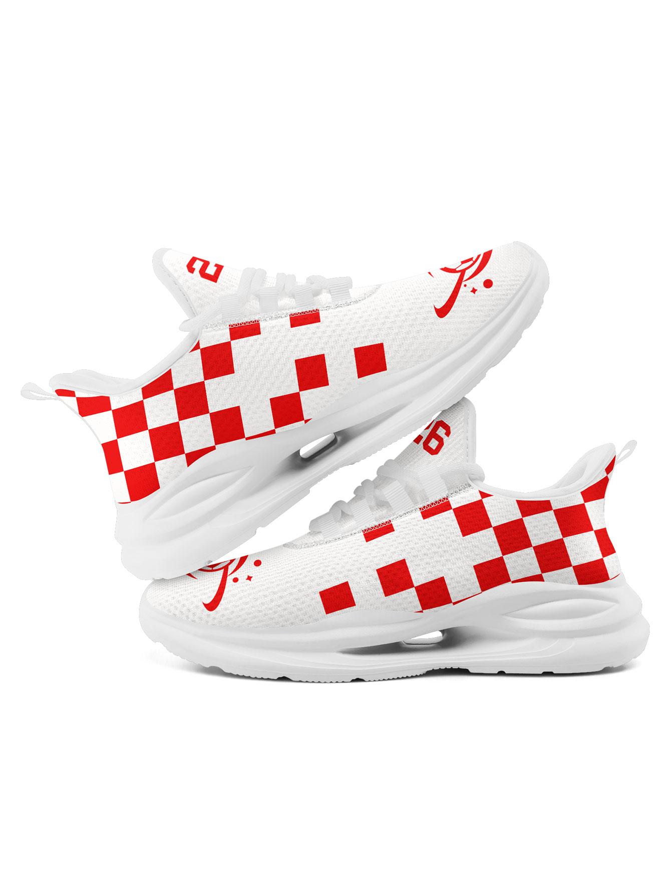 Men's SUI Sporty Checkered Design  Running Shoes, Stylish Breathable Performance Sneakers, Comfortable Wide Fit Daily Trainers