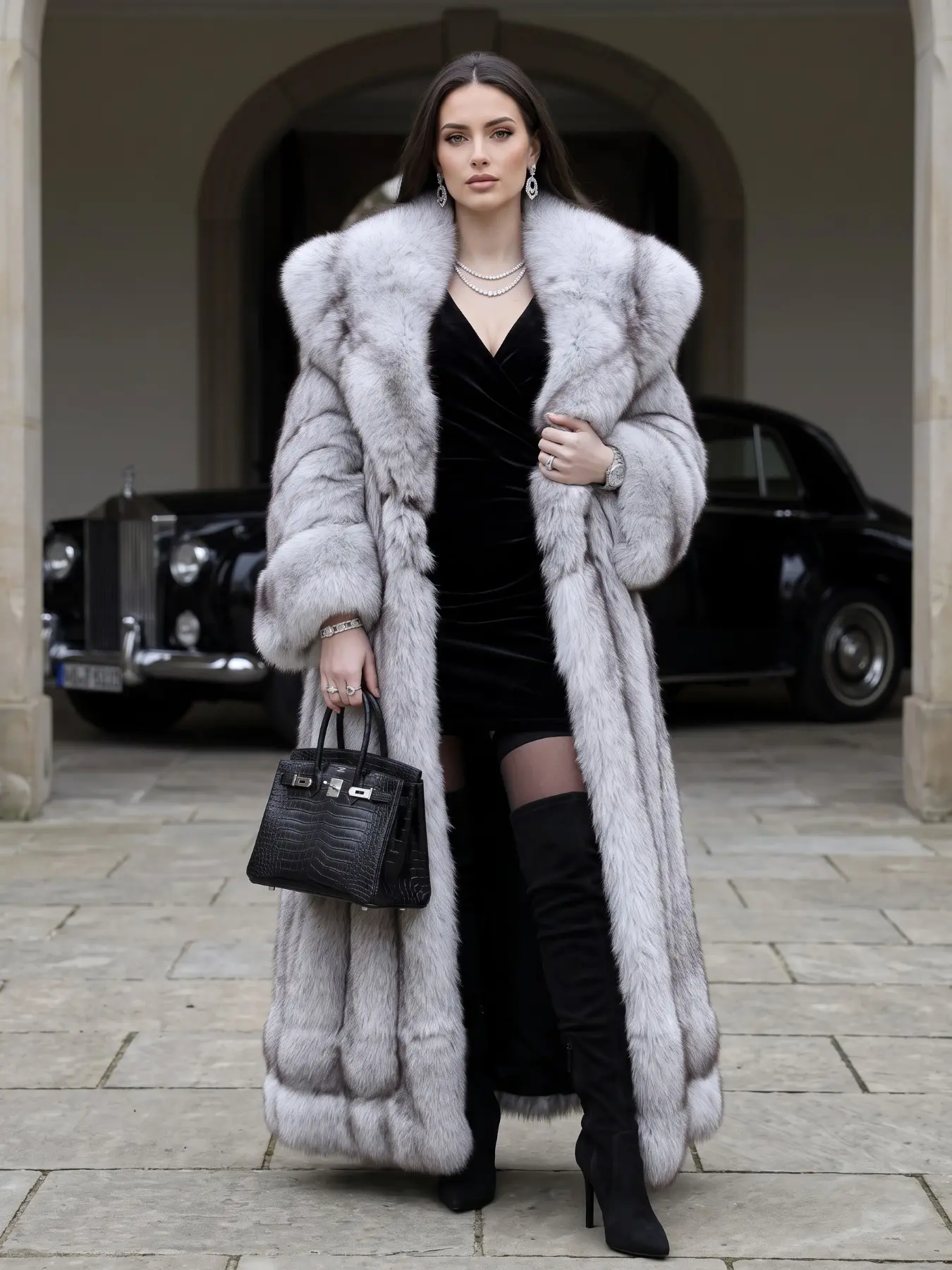 Women's Hooded Faux Fur Maxi Coat, Luxury Fluffy Plush Fall‑Winter Outerwear, Elegant Statement Floor‑Length Overcoat for Music Festival Party Street Fashion Outfits