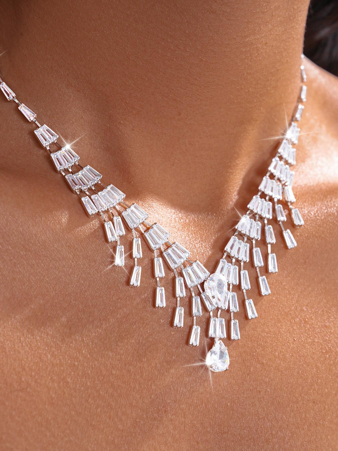 Sparkling Rhinestone Earrings Necklace Set, Elegant Jewelry Gift for Women, Perfect Birthday Anniversary Present for Mom Sister Friend Wife Grandma