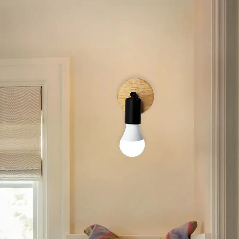 Creative Simple Wooden Wall Lamp, Natural Solid Wood Back Panel, E27 Standard Socket, Adjustable Light Head, Easy Installation