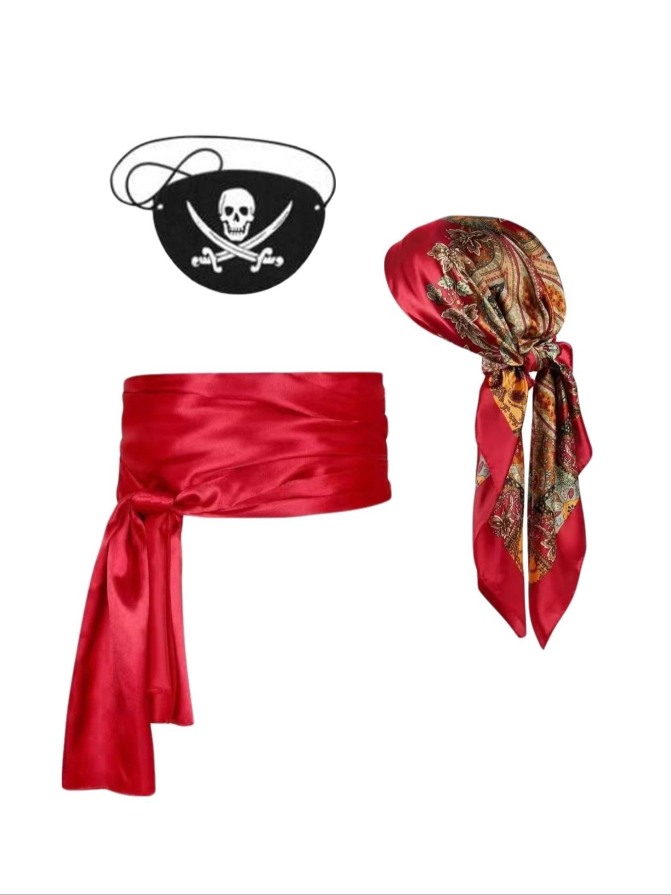 Women's Pirate Costume Set, Christmas New Fabric, Festival Fun Role Play, Medieval Renaissance Pirate Hat and Belt Accessories, Valentine's Party Dress Up Props