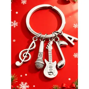 1PC Music Theme Keychain – Silver Plated, Guitar Pick, Mic & Note Design. Perfect for Musicians & Music Lovers. Great Gift for Birthdays, Christmas & More.
