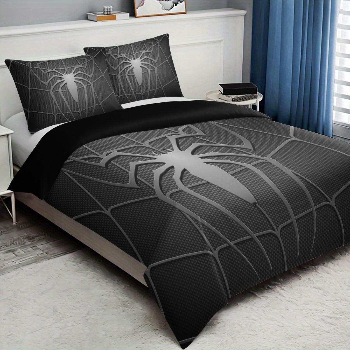 3pc Gray Spiderweb Bedding Set, Decorative bedding set, gray duvet cover set including 1 duvet cover and 2 pillowcases, suitable for single and double beds, available in multiple sizes, perfect for bedrooms, dormitories, guest rooms, and hotels