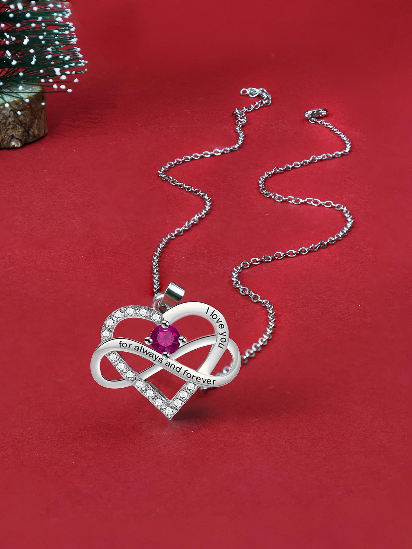 Women's heart-shaped infinity pendant necklace and rose gift box set, pendant engraved with 'I love you forever', stylish Mother's Day and Valentine's Day gift, women's jewelry gift, women's necklace, a gift for the most loved family members and lovers.