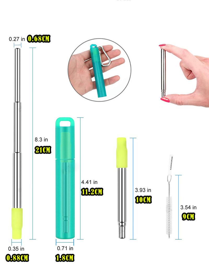 Telescopic Reusable Drinking Straws Stainless Steel Metal Straws Folding Straw Set With Case Cleaning Brush Camping Travel Straw Telescopic Reusable Drinking Straws Stainless Steel Metal Straws Folding Straw Set With Case Cleaning Brush Camping Travel Straw