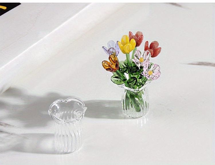 1 Set (8 Flowers + 1 Vase) Handcrafted Mini Glass Artificial Flower Ornaments, DIY Faux Flower Arrangement Bouquet, Decorative Mixed Flower Set for Gifting and Event Decorations, Faux Floral Decor, Artificial Flower Bouquets