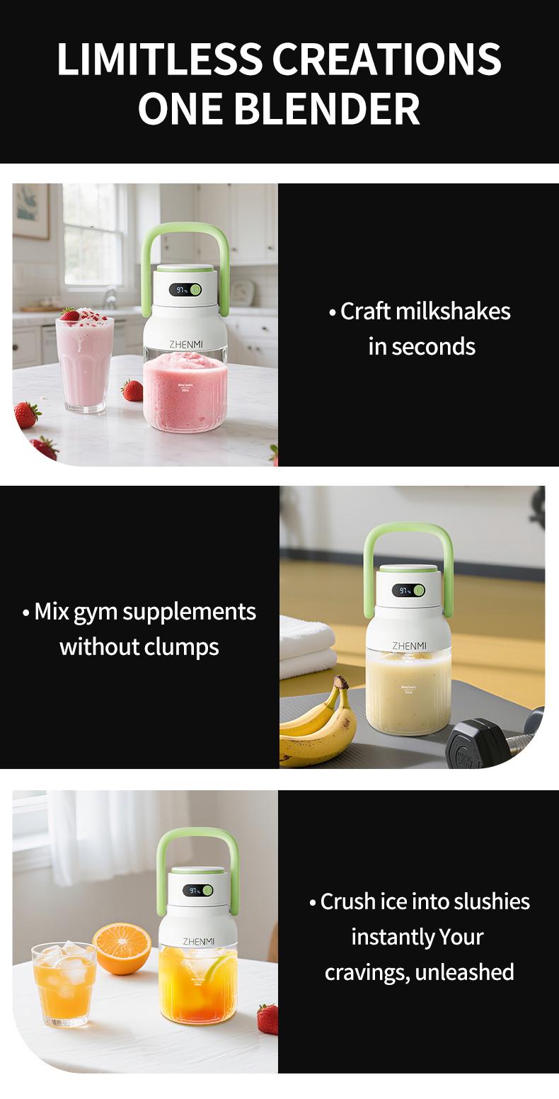 The Thoughtful Gift for Holidays & Birthday: ZHENMI Cordless Blender, 33oz BPA-Free, Perfect for Making Two-Serving Smoothies, Crushes Ice, USB Rechargeable – For a Fresh & Healthy Start as a Couple. Share Healthy Moments Together! outdoor