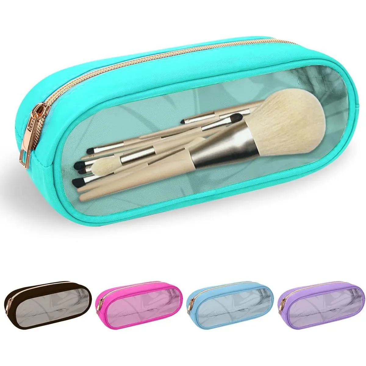 Nylon Small  Makeup Bag Slim Pencil Pouch,  Travel PVC Toiletry Bag Clutch Coin Pouch Makeup Brush Bag for Women Girl