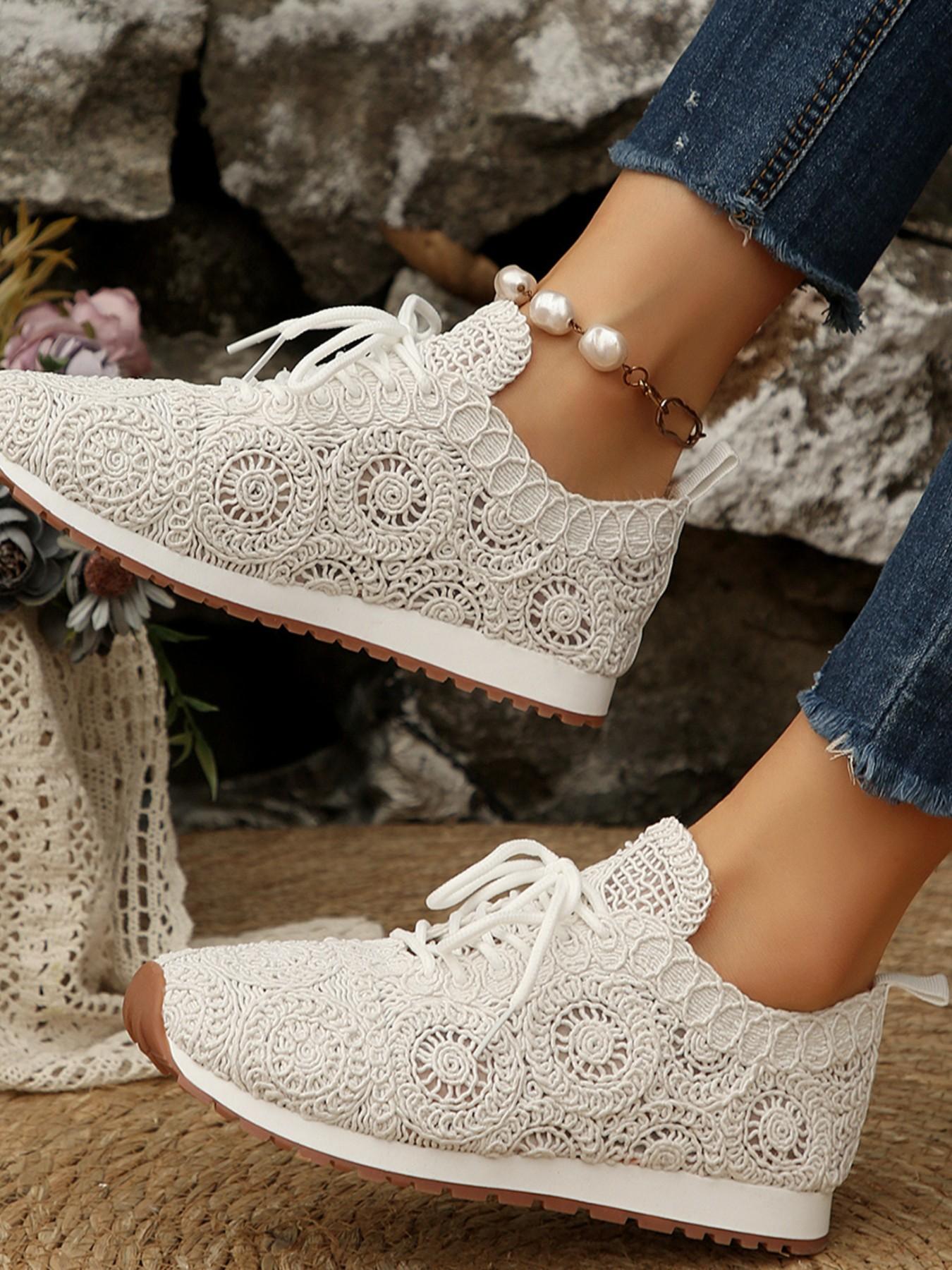 Women's Summer Crochet Sneakers, Casual Breathable Mesh Shoes, Handmade Hooked Knit Athletic Footwear, Latest Fashion Trend