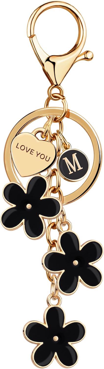 Suweibuke Initial Letter Keychain with Love You Heart, Cute Key Chain Gift for Women Girl, Charm for Keys Handbags Backpacks