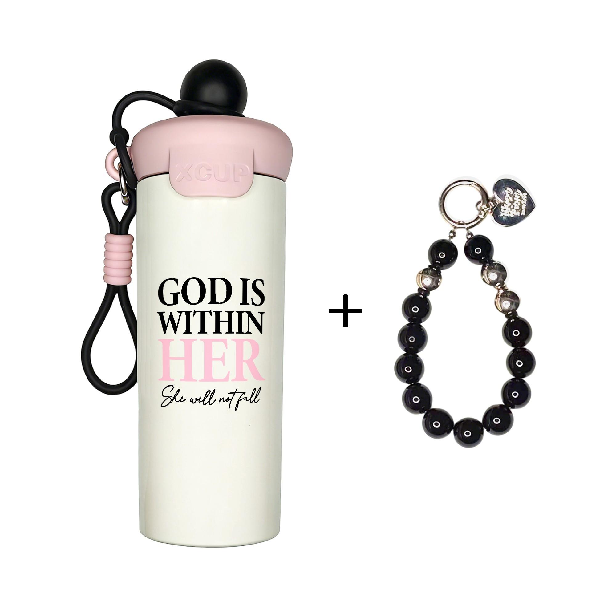 Women's Stainless Steel Mug with Beaded Bracelet & Inspirational Quotes, Leak-Proof Travel Coffee Cup for Daily Use, Leakproof Tumbler