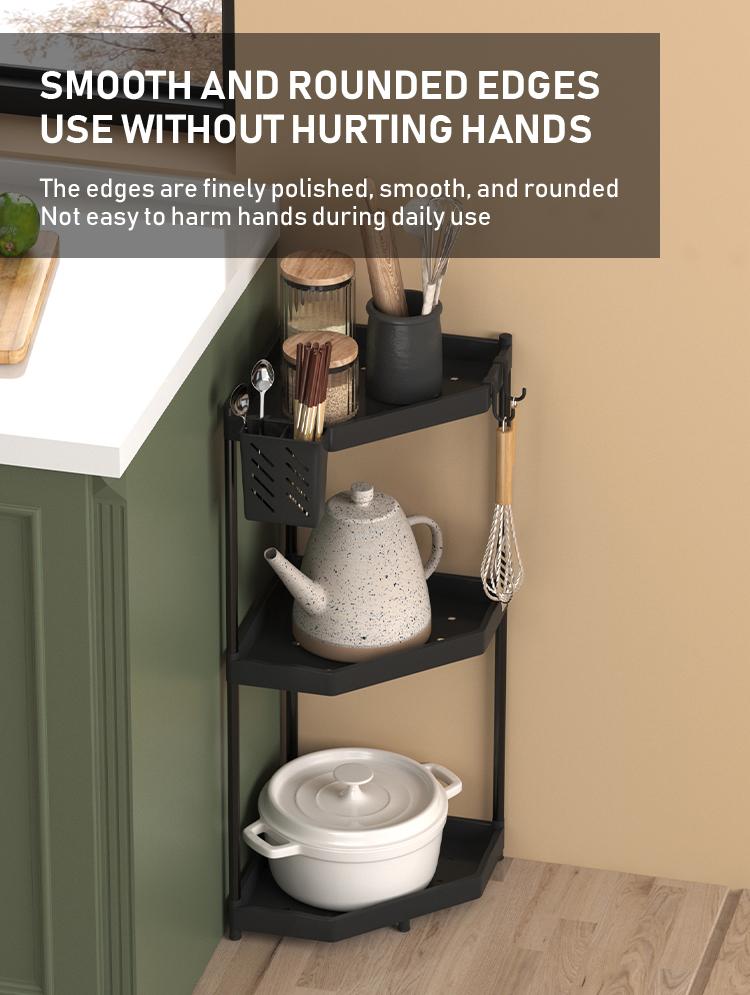 Kitchen Storage Rack, Space-Saving Corner Shelf, 2/3 Layer Standing Organizer, Ideal for Kitchen Utensils & Spices, Durable Design, Home Organizer Hook