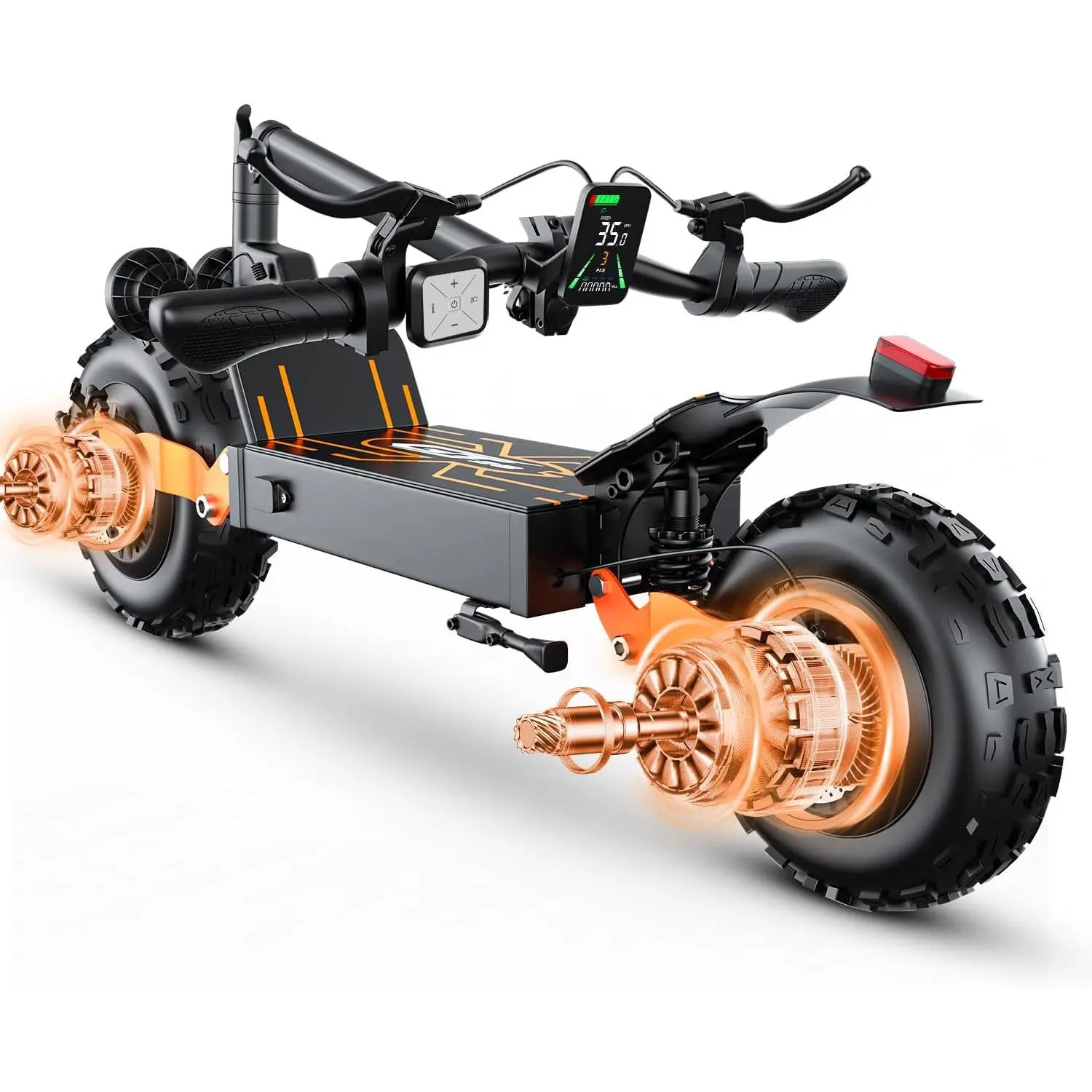 Adult Off-Road Electric Scooter 3000W Dual Motors Dual Suspension 35 MPH Speed 70 Mi Range 48V 30Ah Battery 11 All-Terrain Tires Foldable NFC Unlock Commuter Scooter