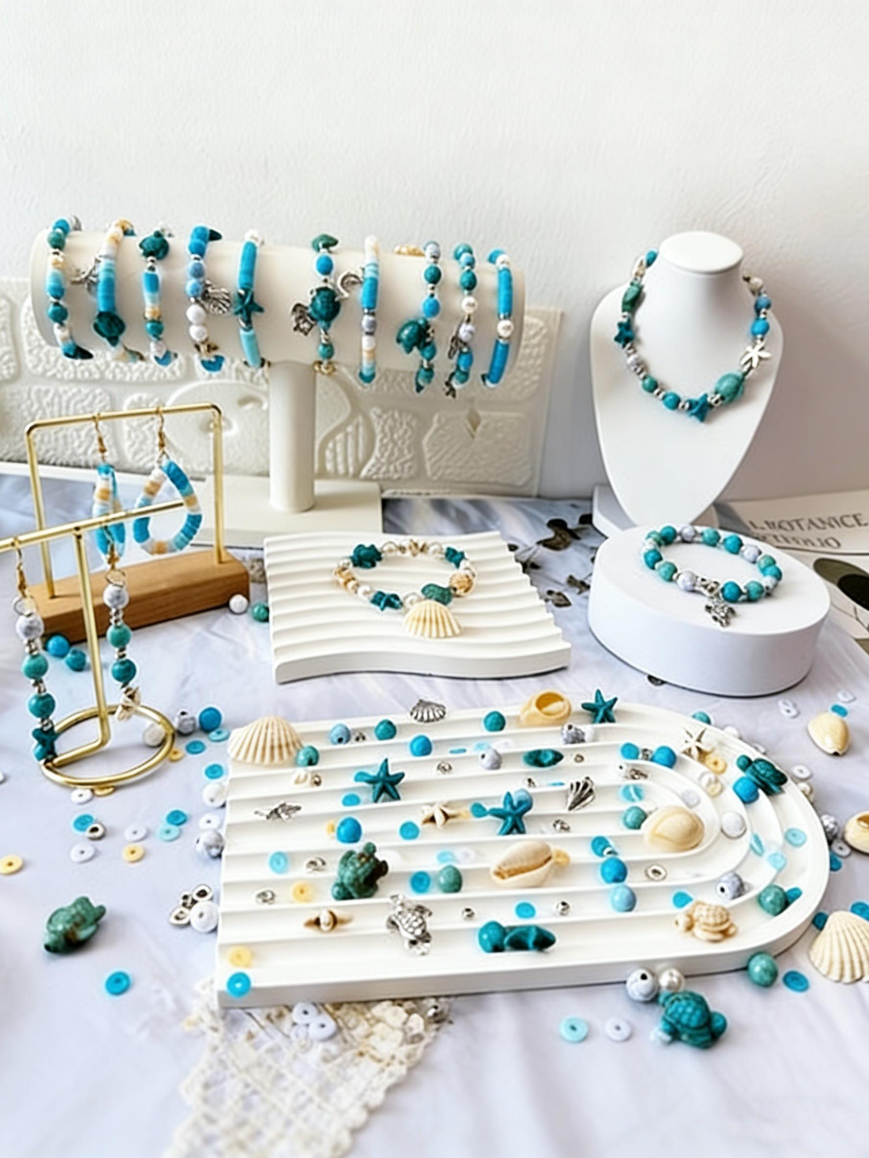 24 Grid 1200pcs Ocean Theme Acrylic Bead Set, DIY Jewelry Making Kit, Bracelet Necklace Craft Supplies, Includes Large Storage Box