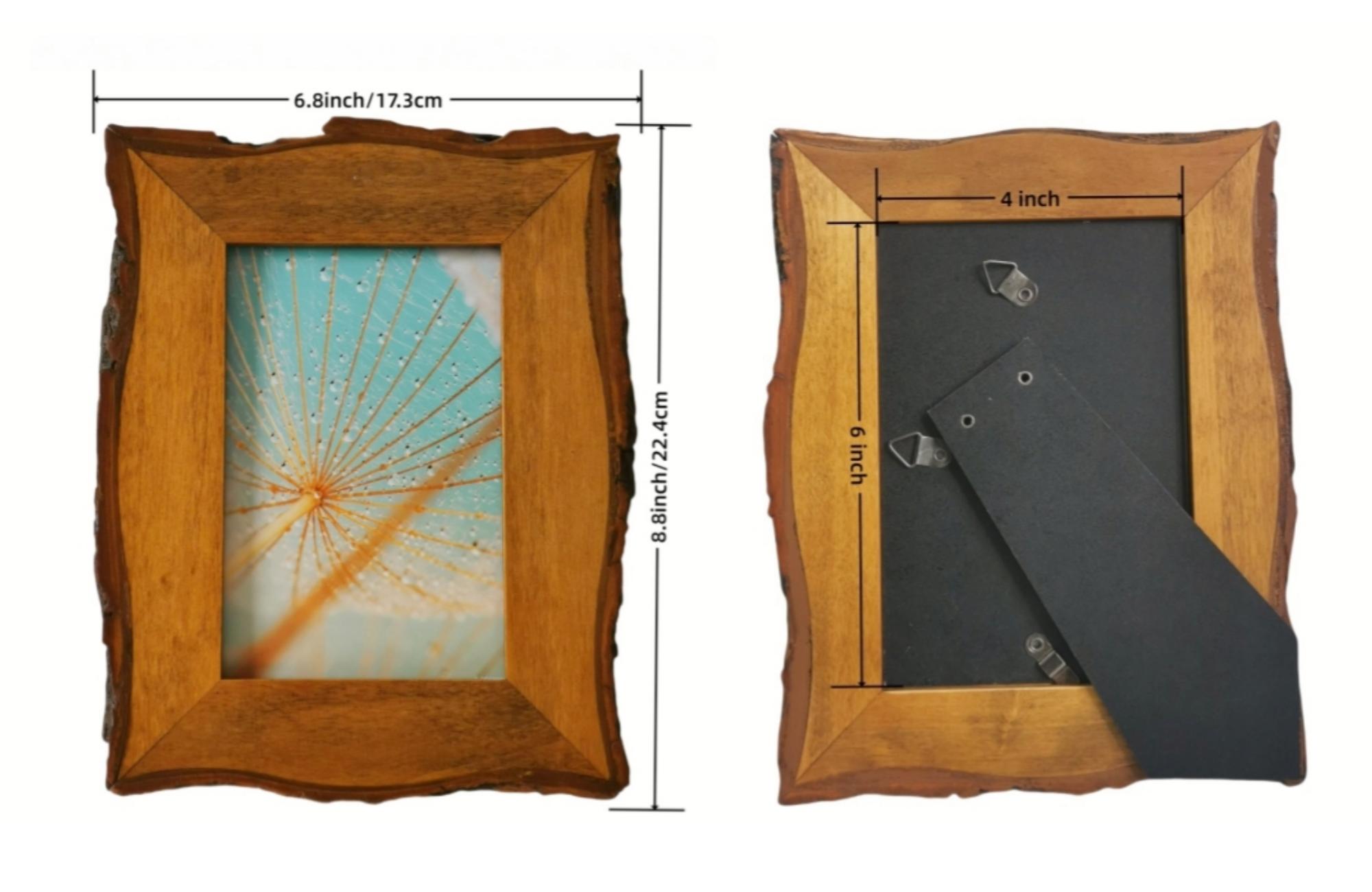 1 Pack 4x6 Live Edge Picture Frame Rustic Brown, Solid Picture Frame with Bark Edges & High Definition Glass Front, Vertical/Horizontal Tabletop or Wall Display, Natural Brown, Living room and bedroom photo wall matching, for Christmas Home Decor