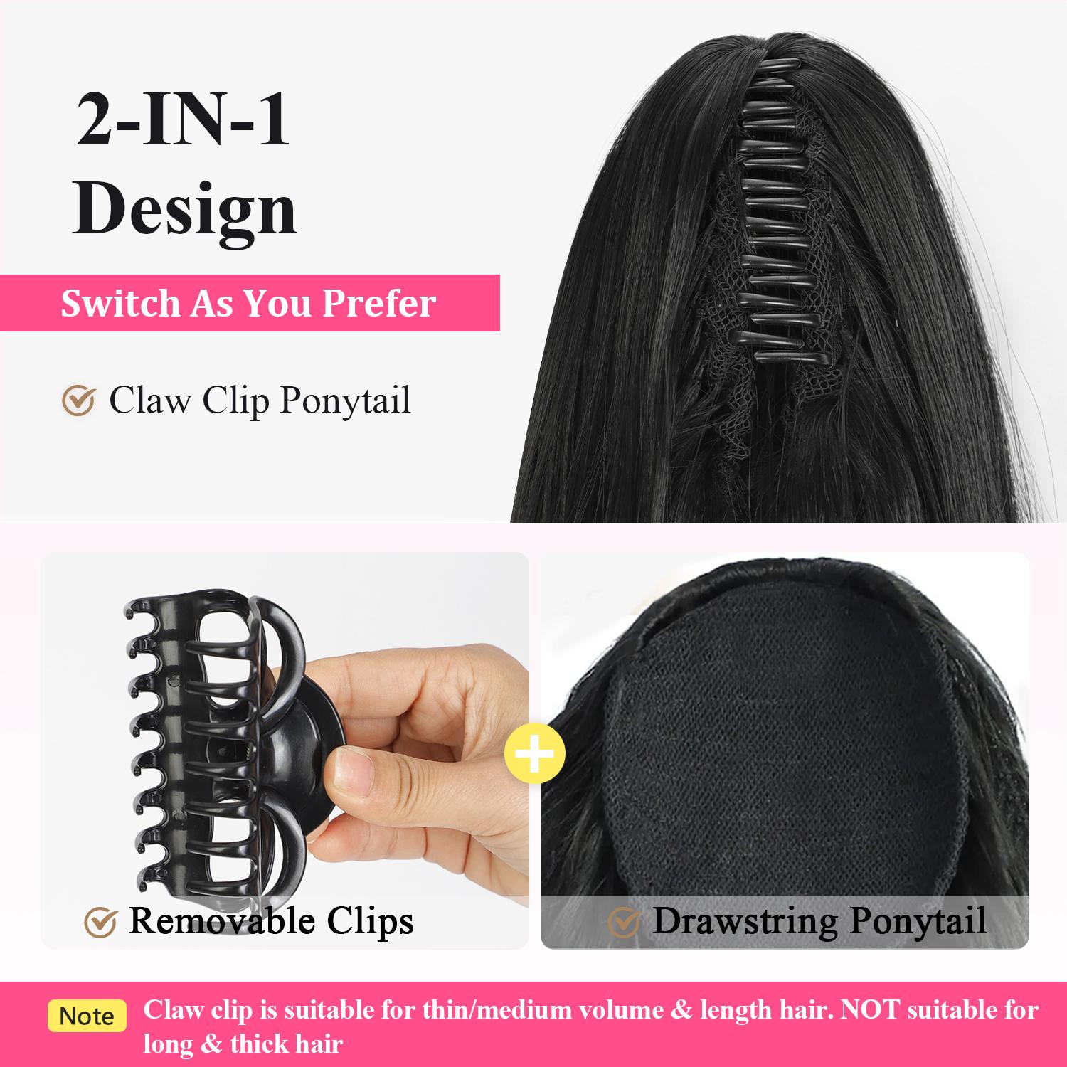 Claw Ponytail Extension, 26Inch Claw Clip in Ponytail Extension for Women Long Black Wavy Layered Pony Tails Hair Extensions Synthetic Clip in Ponytail Hairpiece for Women Daily Party Use