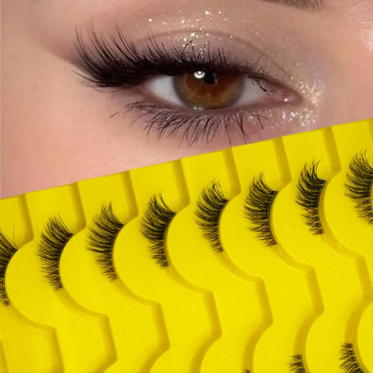 10 pairs of half eye false eyelashes, natural cat eye eyelashes makeup tools to extend fluffy imitation mink eyelashes transparent with natural slender cat eye lashes 3D fluffy false eyelashes mini cute super short half eyelashes
