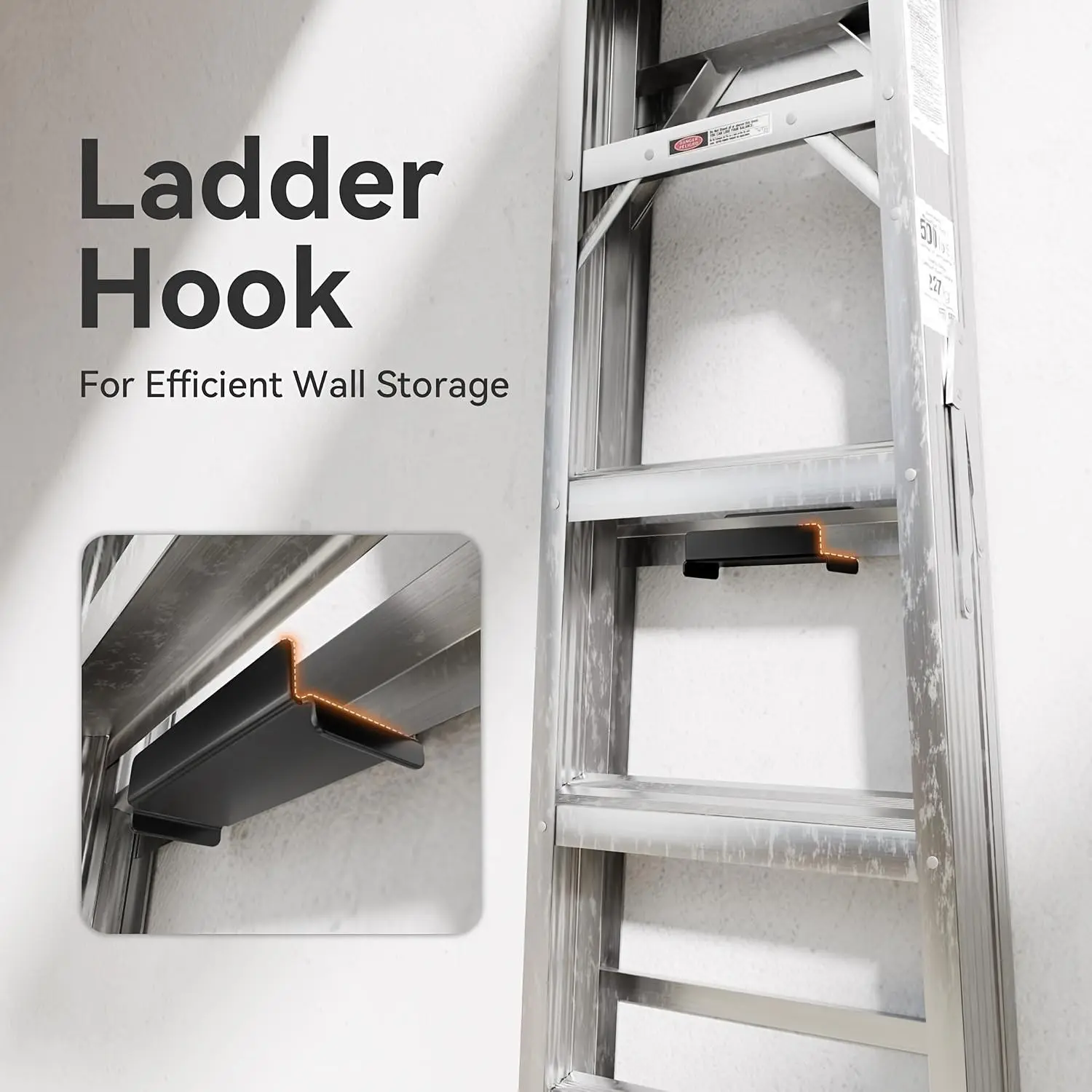 Wall-Mounted Ladder Hook, Garage Wall Storage Rack, Hanging Ladder Chair Patio Furniture, Adjustable Ladder Organizer