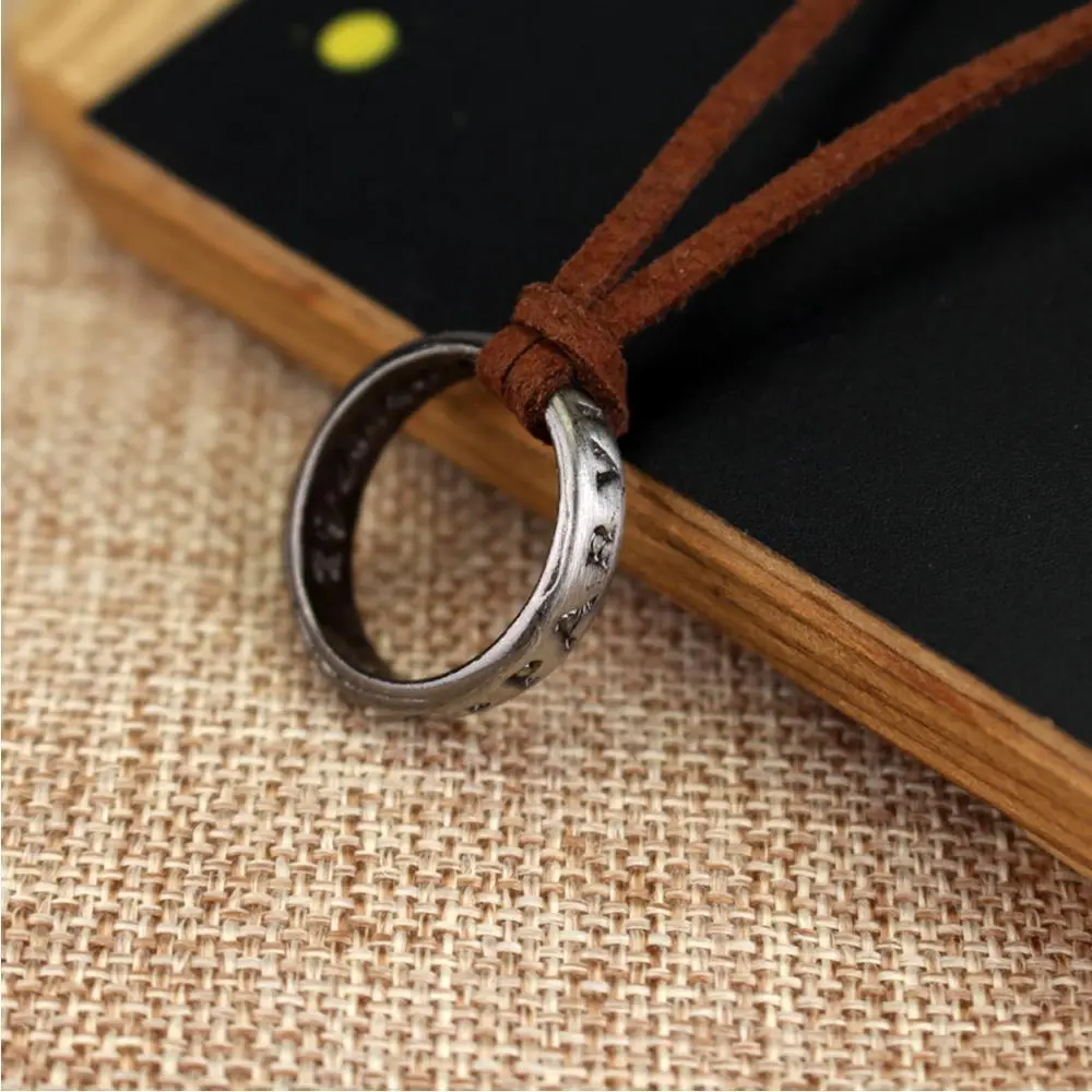 Movie Game Uncharted 4 Necklace Nathan Drake Cosplay Ring Leather Code Ancient Vintage Pendant Jewelry Prop