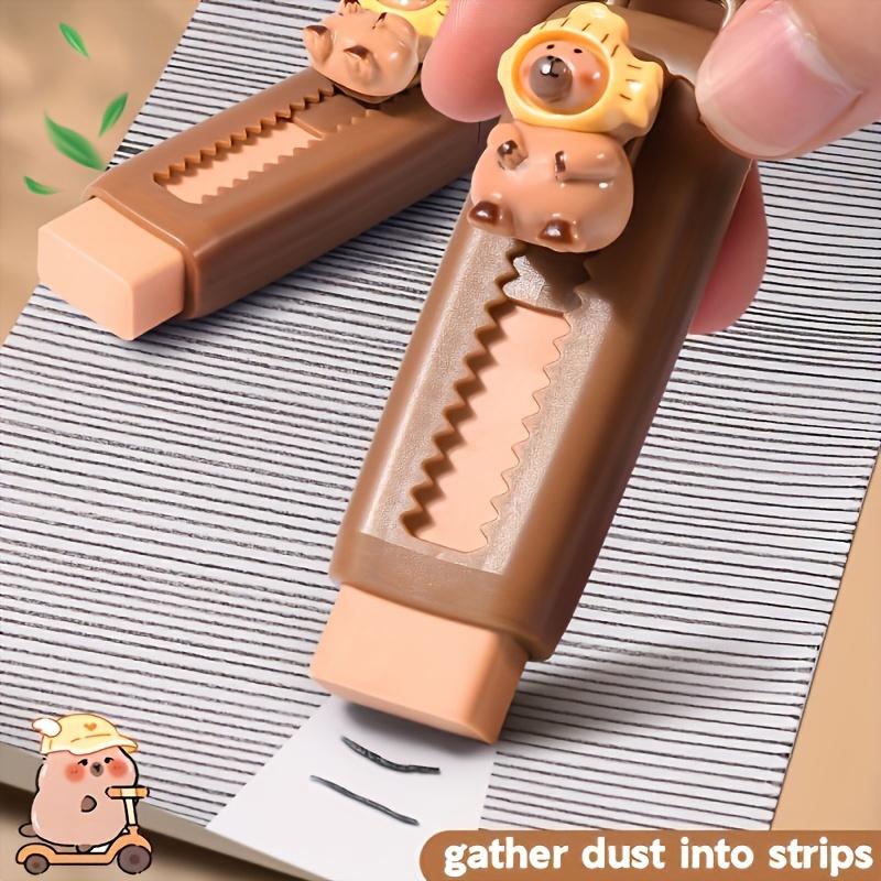 Capybara Eraser with Retractable Push-Pop Design, Multifunctional Stationery, Cute Animal Theme Durable Polyester Eraser for School, Office & Art Supplies (Multiple Colors)