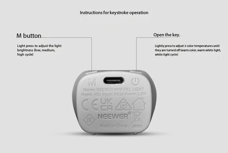 Neewer M21 Magnetic Light for Dji Pocket 3, Portable Quick-Release Mini Light, Vlogging Gear, Camera Accessory, Sports Camera Flashlight