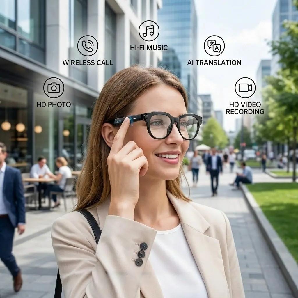 M89 Smart Bluetooth-compatible Glasses, HD Camera, Music Control, Wireless Calling, Object Recognition, Outdoor Sports, Multi-Functional Bluetooth-compatible