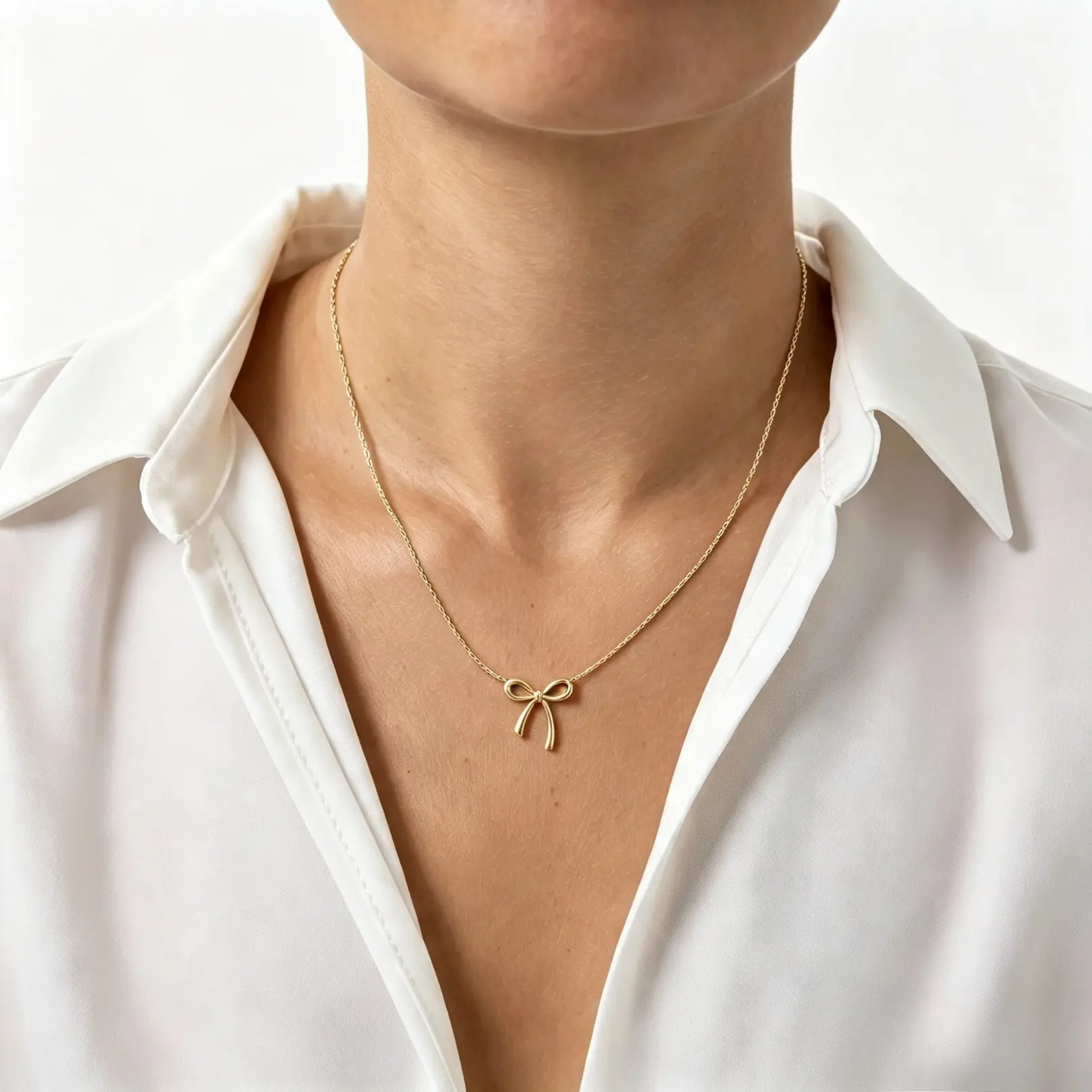 Women’s Dainty Bow Pendant Necklace, Delicate Layering Chain, Elegant Fashion Jewelry For Daily Outfits, Date Nights And Gifting Occasions  >