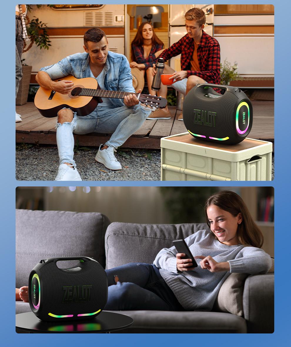 120W【ZEALOT】24000mAh/LIMITED/OFFERS Portable Speaker Bluetooth Speaker Party Speaker Waterproof IPX6 RGB Lights Power Bank TWS supports TWS pairing/USB/TF/AUX/BT smartphones. Ideal choice for family/car/Pool Party/BBQ/camping/gift giving tiktokshopspringg