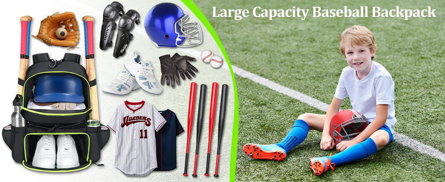 MATEIN Baseball Bat Bag for 4 Bats with Ball Pocket, Lightweight Youth Baseball Backpack with Shoe Compartment, Large Capacity Softball Equipment Bag with Fence Hook for TBall Gear, Helmet, Glove