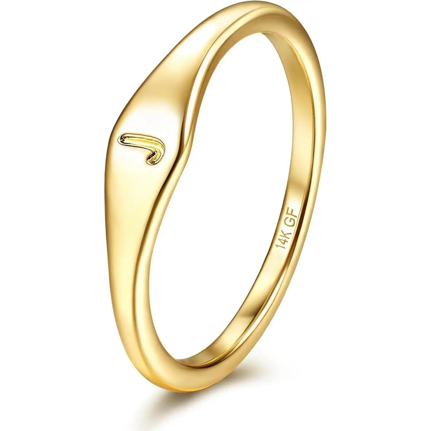 Initial Rings for Women, 14K Gold Plated Letter Ring, Dainty Stacking Band, Thin Signet Pinky Ring, Non Tarnish Minimalist Jewelry, Adjustable Thumb Ring for Everyday Wear, Girlfriend Gift