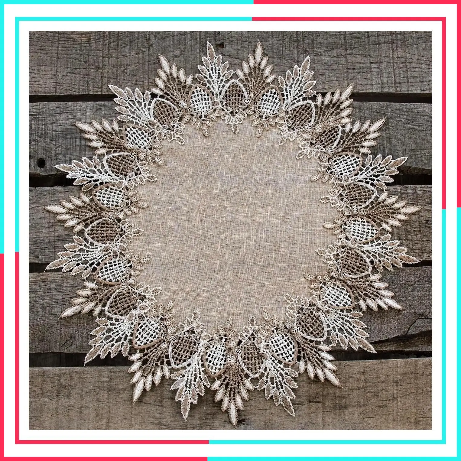 Lace Doily Table Topper Placemat Neutral Earth Tones Beige Brown 16 Inch Round