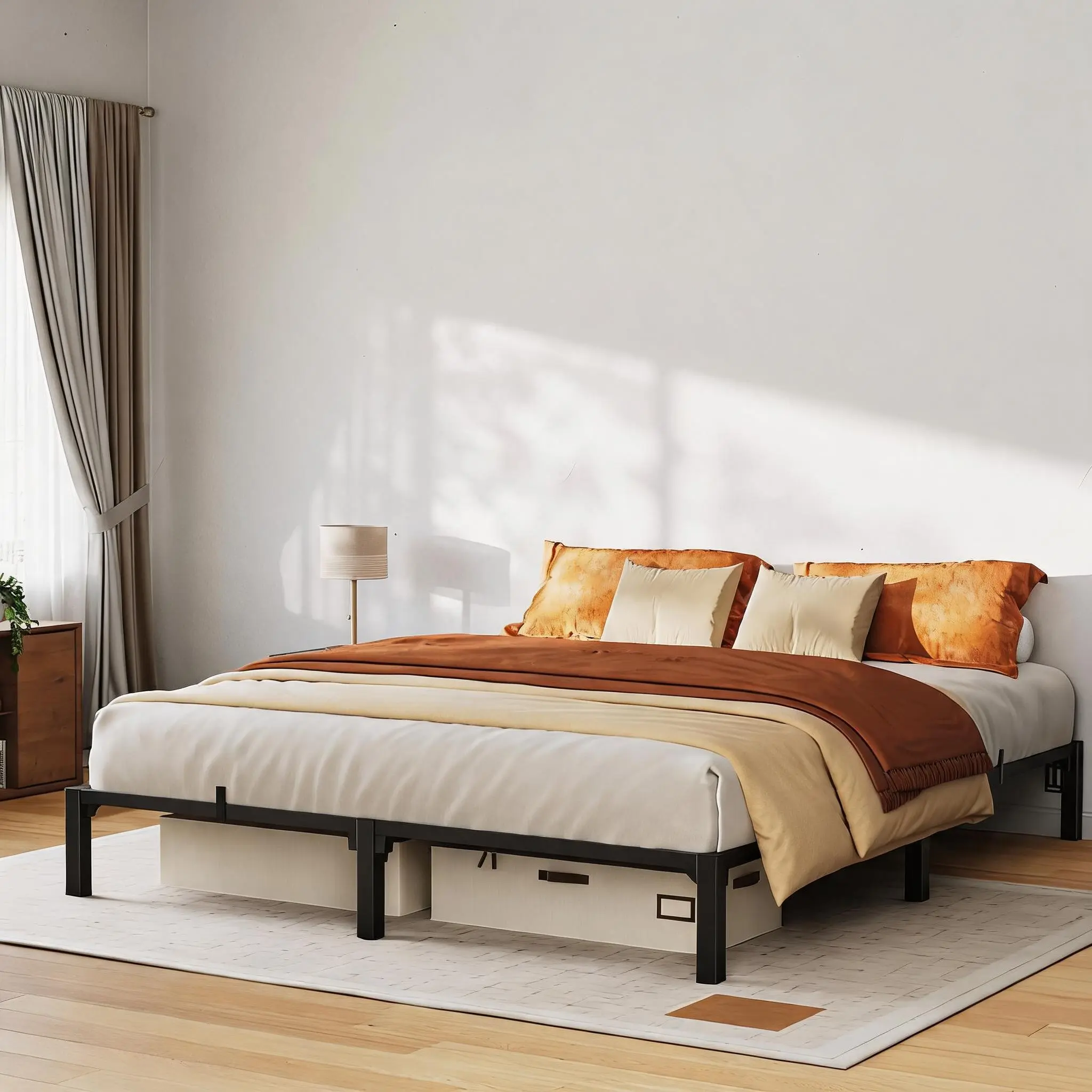 Heavy-Duty Metal Platform Bed Frame with Steel Slats, Noise-Free, No Box Spring Needed, Tool-Complimentary Installation, Underbed Storage, 800 lb Capacity, Black - 10 Inch Height