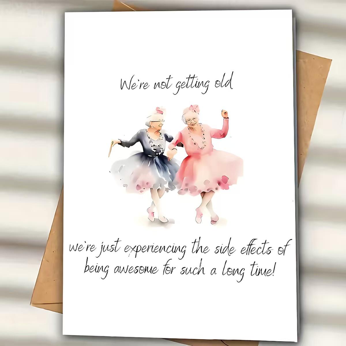 1/3/7pcs  Funny Birthday Card for Best Friend, Humorous Getting Older Greeting Card for Women, Senior Friends, BFF, Sister, Funny Aging Humor Card for 60th 70th 80th Birthday, Retirement, Friendship Celebration, Cute Watercolor Dancing Ladies Card