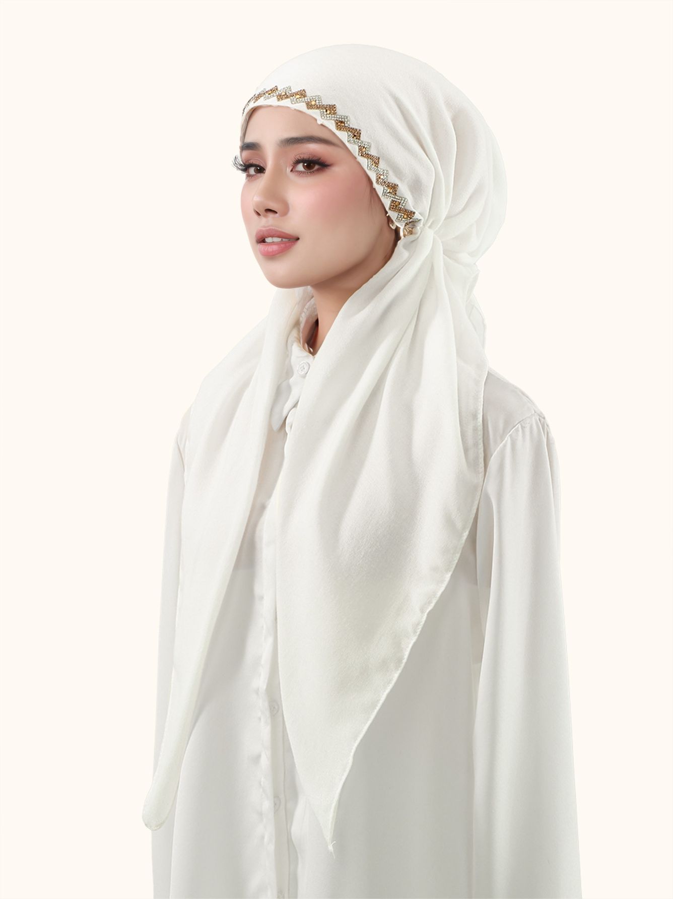 Women's Fashion Plain Plaid Rhinestone Headscarf, Elastic Cap, Stretchy Hijab, Sun Protection Breathable Jersey Hijab, Suitable for All Occasions