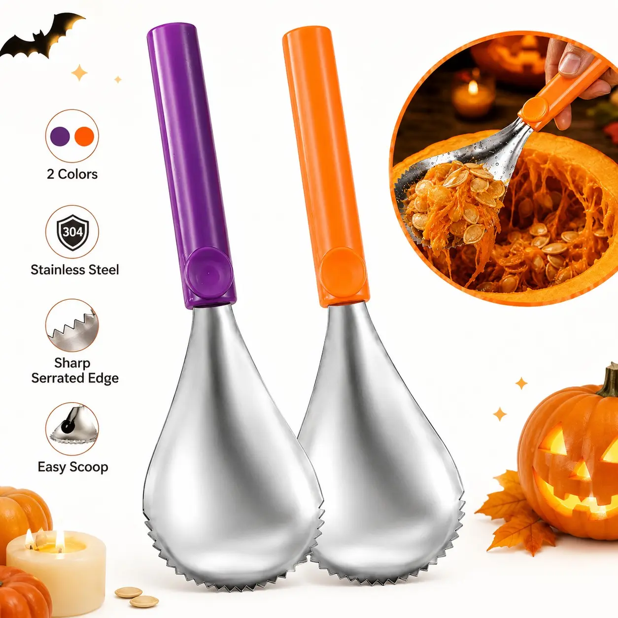 A stainless steel serrated ice shaving scoop, a tool for scraping snow ice and ice slush, suitable for cold drinks and desserts, smoothie fruit bowls, pumpkin de-seeding, and home kitchen use. It is a labor-saving and easy-to-use assistant for the kitchen